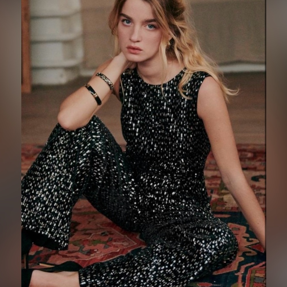 Sezane Black and Silver Sequin Jumpsuit NWT